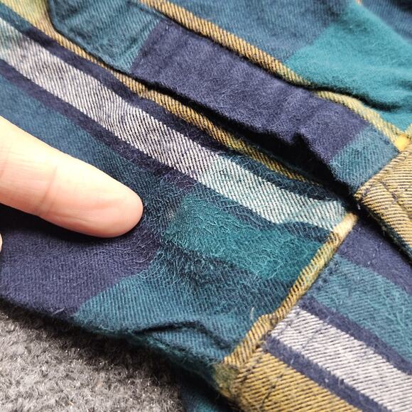 Eddie Bauer Plaid Flannel Hoodie Shirt M Womens Blue Green Yellow Cotton Casual - Picture 3 of 16